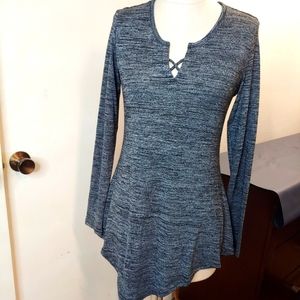 Ladies black/grey Tunic Top Hankerchief Hemline sz M
